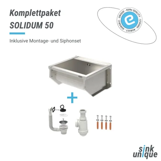 KUNe Arbeits-/ Mehrzweckbecken Solidum 50 WB15A-50 wandhngend gekantetes und geschweites Ausgussbecken (Beckentiefe 250mm)