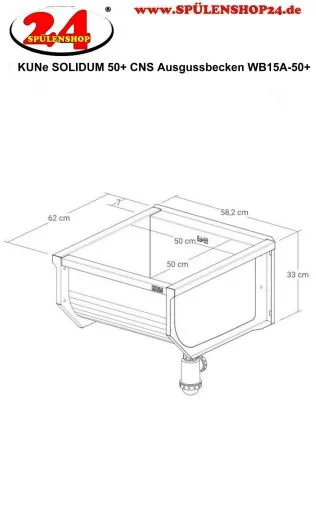 KUNe Arbeits-/ Mehrzweckbecken Solidum 50 Plus WB15A-50+ wandhngend gekantetes und geschweites Ausgussbecken (Beckentiefe 300mm)