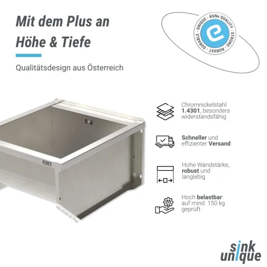 KUNe Arbeits-/ Mehrzweckbecken Solidum 50 Plus WB15A-50+ wandhngend gekantetes und geschweites Ausgussbecken (Beckentiefe 300mm)