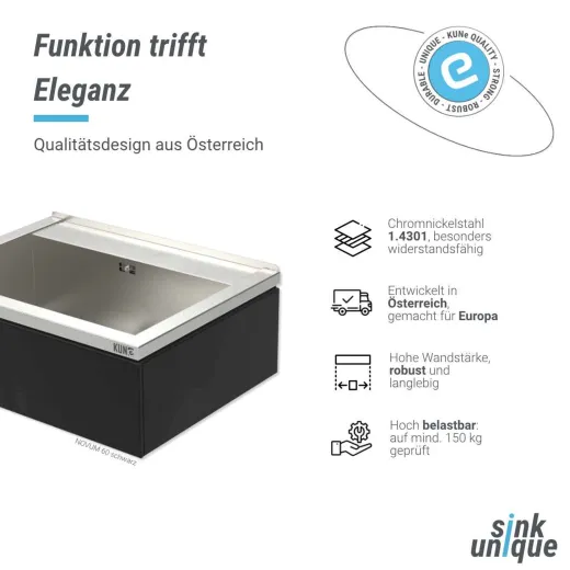 KUNe Arbeits-/ Mehrzweckbecken Novum 60 PWB22-60 wandhngend gekantetes und geschweites Ausgussbecken Verblendung Schwarz