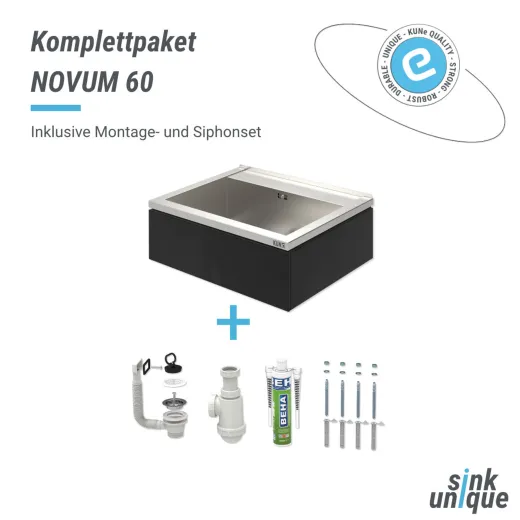 KUNe Arbeits-/ Mehrzweckbecken Novum 60 PWB22-60 wandhngend gekantetes und geschweites Ausgussbecken Verblendung Schwarz