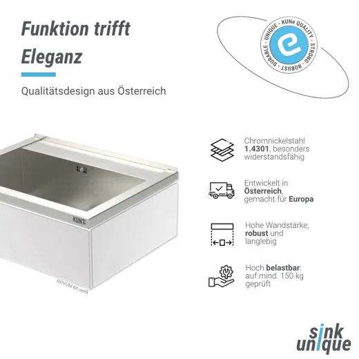 KUNe Arbeits-/ Mehrzweckbecken Novum 60 PWB22-60 wandhngend gekantetes und geschweites Ausgussbecken Verblendung Weiss