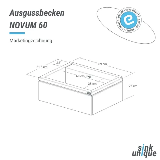 KUNe Arbeits-/ Mehrzweckbecken Novum 60 PWB22-60 wandhngend gekantetes und geschweites Ausgussbecken Verblendung Weiss