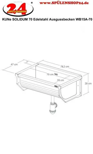 KUNe Arbeits-/ Mehrzweckbecken Solidum 70 WB15A-70 wandhngend gekantetes und geschweites Ausgussbecken (Beckentiefe 250mm)