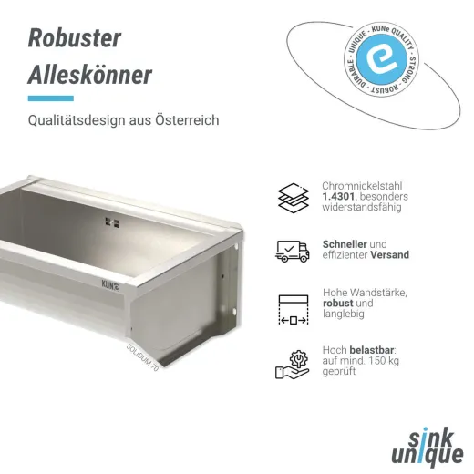 KUNe Arbeits-/ Mehrzweckbecken Solidum 70 WB15A-70 wandhngend gekantetes und geschweites Ausgussbecken (Beckentiefe 250mm)