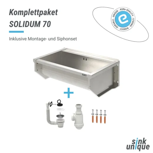KUNe Arbeits-/ Mehrzweckbecken Solidum 70 WB15A-70 wandhngend gekantetes und geschweites Ausgussbecken (Beckentiefe 250mm)
