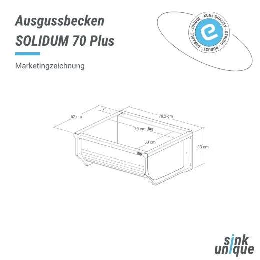 KUNe Arbeits-/ Mehrzweckbecken Solidum 70 Plus WB15A-70+ wandh�ngend gekantetes und geschwei�tes Ausgussbecken (Beckentiefe 300mm)