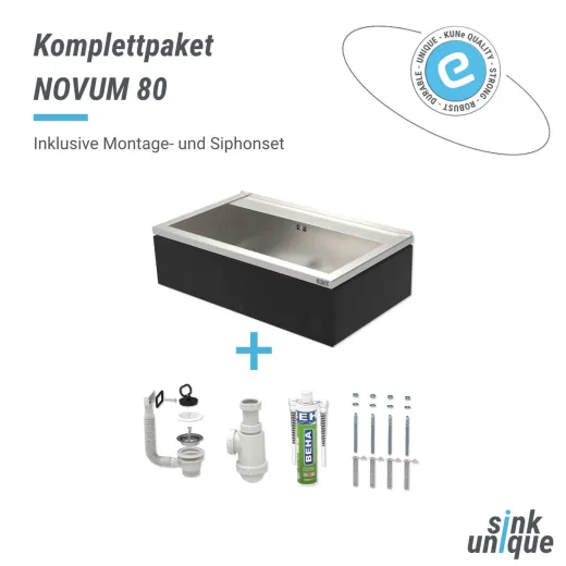 KUNe Arbeits-/ Mehrzweckbecken Novum 80 PWB22-80 wandhngend gekantetes und geschweites Ausgussbecken Verblendung Schwarz