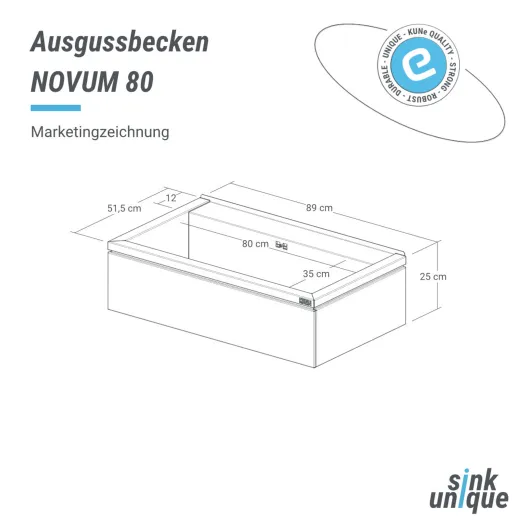 KUNe Arbeits-/ Mehrzweckbecken Novum 80 PWB22-80 wandhngend gekantetes und geschweites Ausgussbecken Verblendung Schwarz