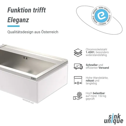 KUNe Arbeits-/ Mehrzweckbecken Novum 80 PWB22-80 wandhngend gekantetes und geschweites Ausgussbecken Verblendung Weiss