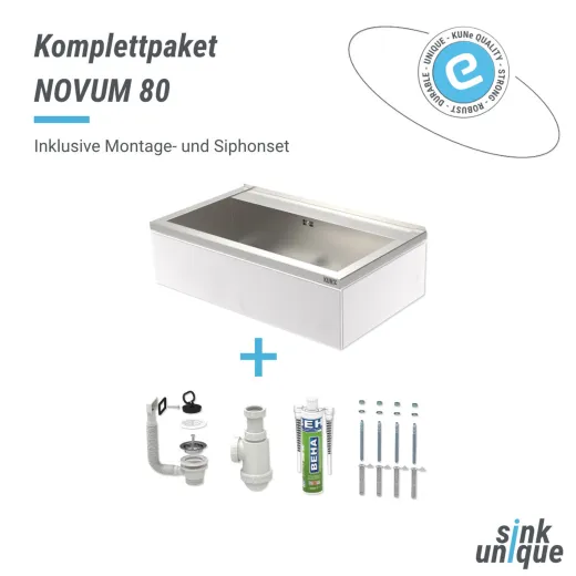 KUNe Arbeits-/ Mehrzweckbecken Novum 80 PWB22-80 wandhngend gekantetes und geschweites Ausgussbecken Verblendung Weiss