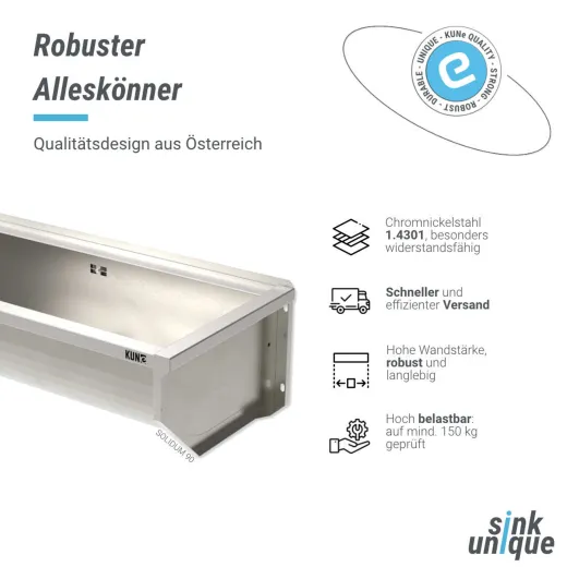 KUNe Arbeits-/ Mehrzweckbecken Solidum 90 WB15A-90 wandhngend gekantetes und geschweites Ausgussbecken (Beckentiefe 250mm)