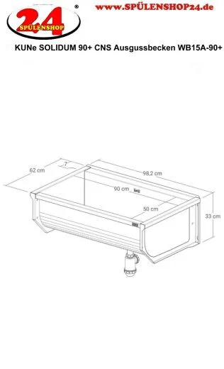 KUNe Arbeits-/ Mehrzweckbecken Solidum 90 Plus WB15A-90+ wandhngend gekantetes und geschweites Ausgussbecken (Beckentiefe 300mm)