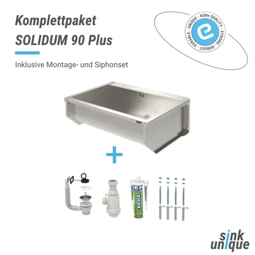 KUNe Arbeits-/ Mehrzweckbecken Solidum 90 Plus WB15A-90+ wandhngend gekantetes und geschweites Ausgussbecken (Beckentiefe 300mm)