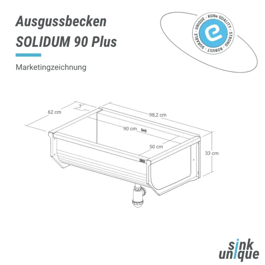 KUNe Arbeits-/ Mehrzweckbecken Solidum 90 Plus WB15A-90+ wandhngend gekantetes und geschweites Ausgussbecken (Beckentiefe 300mm)