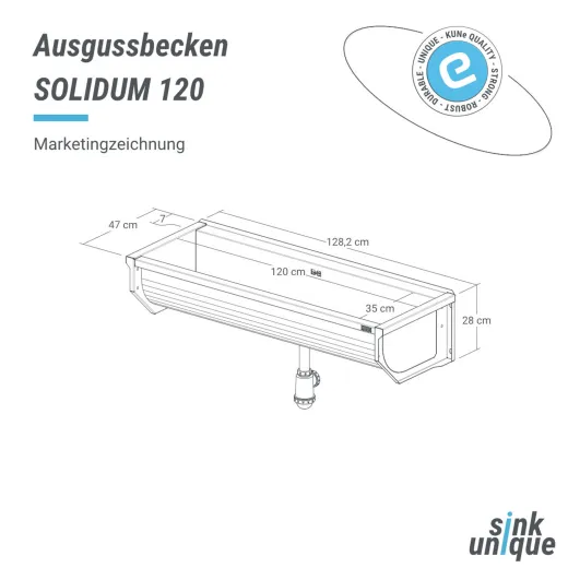 KUNe Arbeits-/ Mehrzweckbecken Solidum 120 WB15A-120 wandhngend gekantetes und geschweites Ausgussbecken (Beckentiefe 250mm)