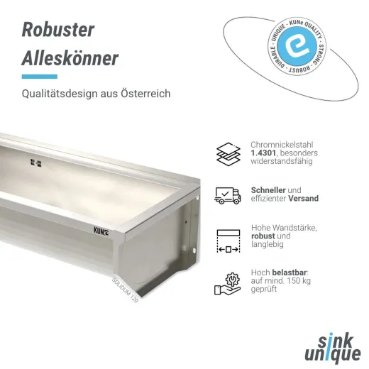 KUNe Arbeits-/ Mehrzweckbecken Solidum 120 WB15A-120 wandhngend gekantetes und geschweites Ausgussbecken (Beckentiefe 250mm)
