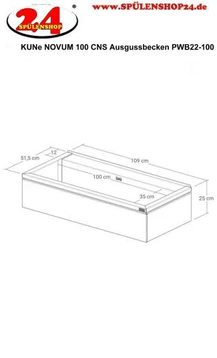 KUNe Arbeits-/ Mehrzweckbecken Novum 100 PWB22-100 wandhngend gekantetes und geschweites Ausgussbecken Verblendung Schwarz
