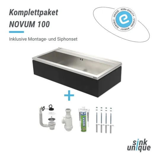 KUNe Arbeits-/ Mehrzweckbecken Novum 100 PWB22-100 wandhngend gekantetes und geschweites Ausgussbecken Verblendung Schwarz