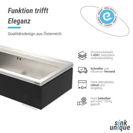 KUNe Arbeits-/ Mehrzweckbecken Novum 100 PWB22-100 wandhngend gekantetes und geschweites Ausgussbecken Verblendung Schwarz