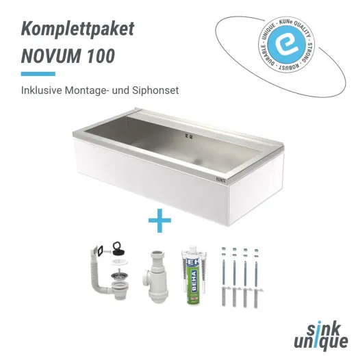 KUNe Arbeits-/ Mehrzweckbecken Novum 100 PWB22-100 wandhngend gekantetes und geschweites Ausgussbecken Verblendung Weiss