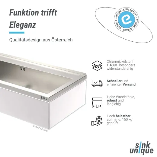 KUNe Arbeits-/ Mehrzweckbecken Novum 100 PWB22-100 wandhngend gekantetes und geschweites Ausgussbecken Verblendung Weiss