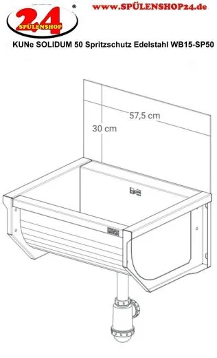 KUNe Solidum (Plus) 50 Spritzschutz Edelstahl WB15-SP50 passend Ausgussbecken Solidum 50 / Solidum 50 Plus