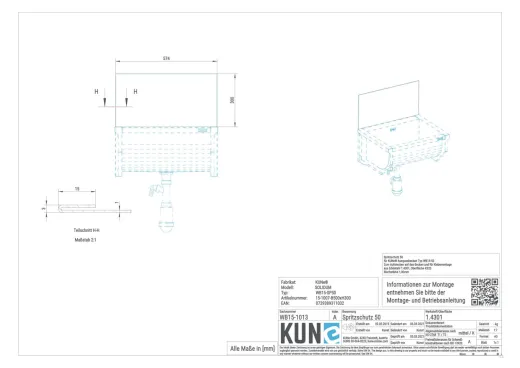 KUNe Solidum (Plus) 50 Spritzschutz Edelstahl WB15-SP50 passend Ausgussbecken Solidum 50 / Solidum 50 Plus