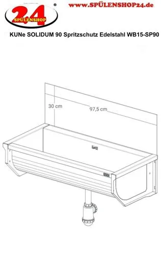 KUNe Solidum (Plus) 90 Spritzschutz Edelstahl WB15-SP90 passend Ausgussbecken Solidum 90 / Solidum 90 Plus