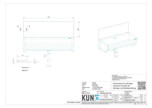 KUNe Solidum (Plus) 90 Spritzschutz Edelstahl WB15-SP90 passend Ausgussbecken Solidum 90 / Solidum 90 Plus