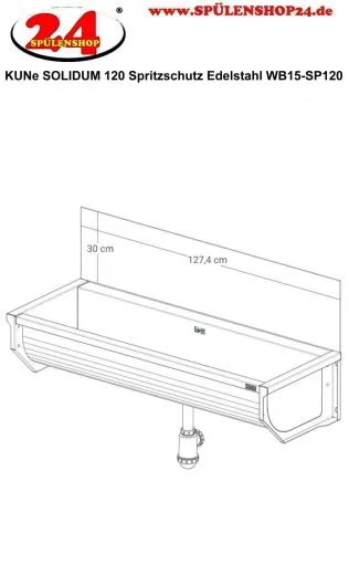 KUNe Solidum 120 Spritzschutz Edelstahl WB15-SP120 passend Ausgussbecken Solidum 120
