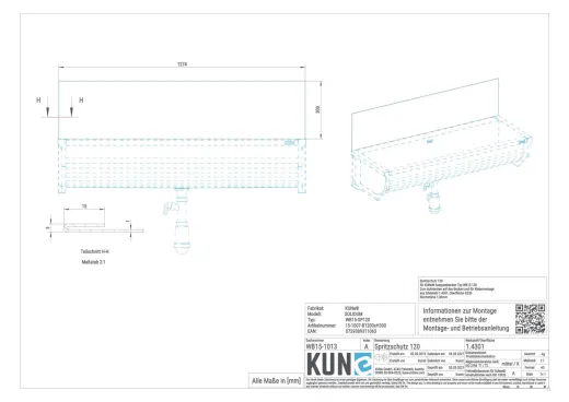 KUNe Solidum 120 Spritzschutz Edelstahl WB15-SP120 passend Ausgussbecken Solidum 120