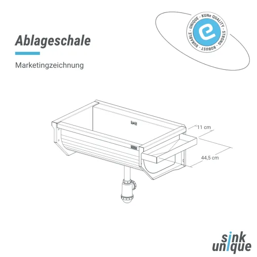 KUNe Ablageschale Edelstahl WB15-AS passend Ausgussbecken Solidum