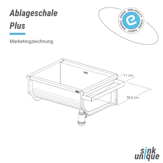 KUNe Ablageschale Plus Edelstahl WB15-AS+ passend Ausgussbecken Solidum Plus