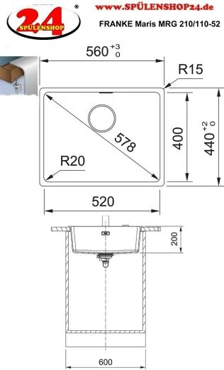 ✅ FRANKE Kchensple Maris MRG 210-52 Fragranit+ Granitsple Flchenbndig mit Siebkorb als Stopfenventil Farbe Black Matt