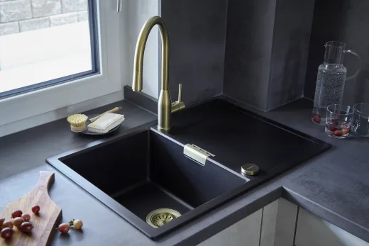 ✅ SCHOCK Kchensple Mono D-100S Cristadur Nano-Granitsple / Einbausple mit Drehexcenter Farbe Silverstone