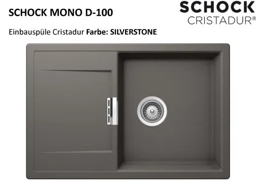 ✅ SCHOCK Kchensple Mono D-100 Cristadur Nano-Granitsple / Einbausple mit Drehexcenter Farbe Silverstone