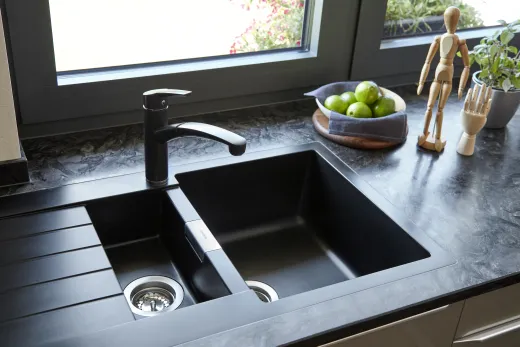 ✅ SCHOCK Kchensple Signus D-150 Cristadur Nano-Granitsple / Einbausple mit Drehexcenter Farbe Silverstone