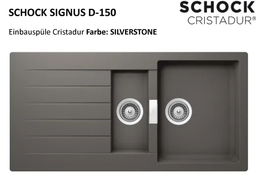 ✅ SCHOCK Kchensple Signus D-150 Cristadur Nano-Granitsple / Einbausple mit Drehexcenter Farbe Silverstone