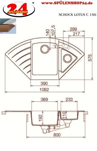 ✅ SCHOCK Kchensple Lotus C 150 Cristadur Nano-Granitsple / Ecksple mit Drehexcenter Farbe Puro