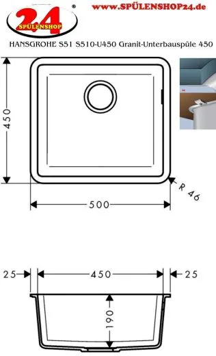 ✅ HANSGROHE Kchensple S51 S510-U450 SilicaTec Granit-Unterbausple 450 in Farbe Betongrau mit Siebkorb als Stopfen- oder Drehknopfventil