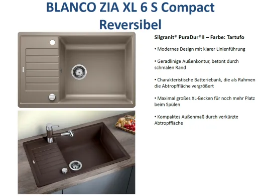 ✅ BLANCO Kchensple Zia XL 6 S Compact Silgranit PuraDurII Granitsple / Einbausple Farbe Tartufo mit Drehknopfventil
