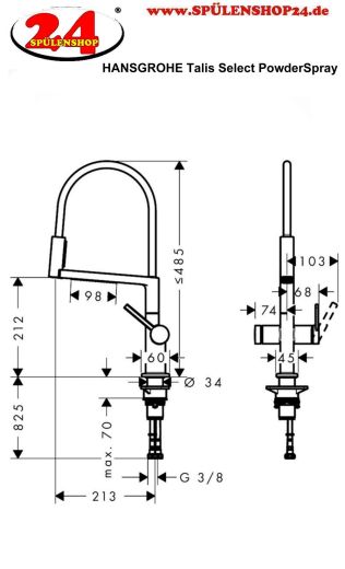 HANSGROHE Kchenarmatur Talis Select M54 PowderSpray Edelstahl Finish Einhebelmischer mit Pendelbrause, Semi-Pro, 3jet (72861800)