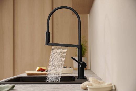 HANSGROHE Kchenarmatur Talis Select M54 PowderSpray Edelstahl Finish Einhebelmischer mit Pendelbrause, Semi-Pro, 3jet (72861800)