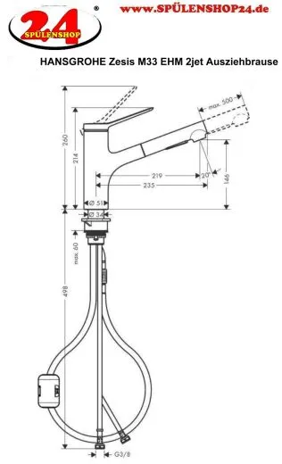 HANSGROHE Kchenarmatur Zesis M33 Chrom Einhebelmischer 150 mit Ausziehbrause, 2jet (74800000)