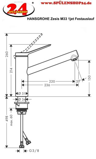 HANSGROHE Kchenarmatur Zesis M33 Mattschwarz Einhebelmischer 150 mit Festauslauf, 1jet (74802670)