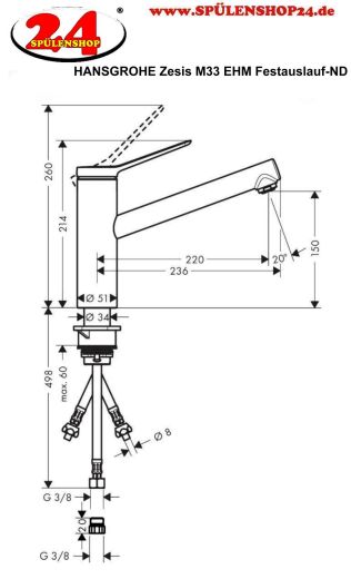 HANSGROHE Kchenarmatur Zesis M33 Mattschwarz Einhebelmischer 150 mit Festauslauf, 1jet Niederdruck (74806670)
