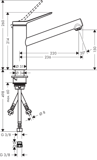 HANSGROHE Kchenarmatur Zesis M33 Edelstahl Finish Einhebelmischer 150 mit Festauslauf, 1jet Niederdruck (74806800)