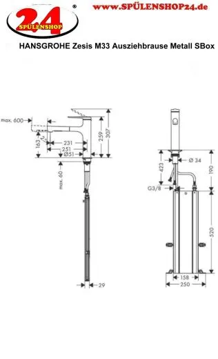 HANSGROHE Kchenarmatur Zesis M33 Chrom Einhebelmischer 160 mit Ausziehbrause Metall, 2jet, sBox (74823000)