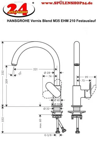 HANSGROHE Kchenarmatur Vernis Blend M35 Chrom Einhebelmischer 210 mit Festauslauf, 1jet (71870000)